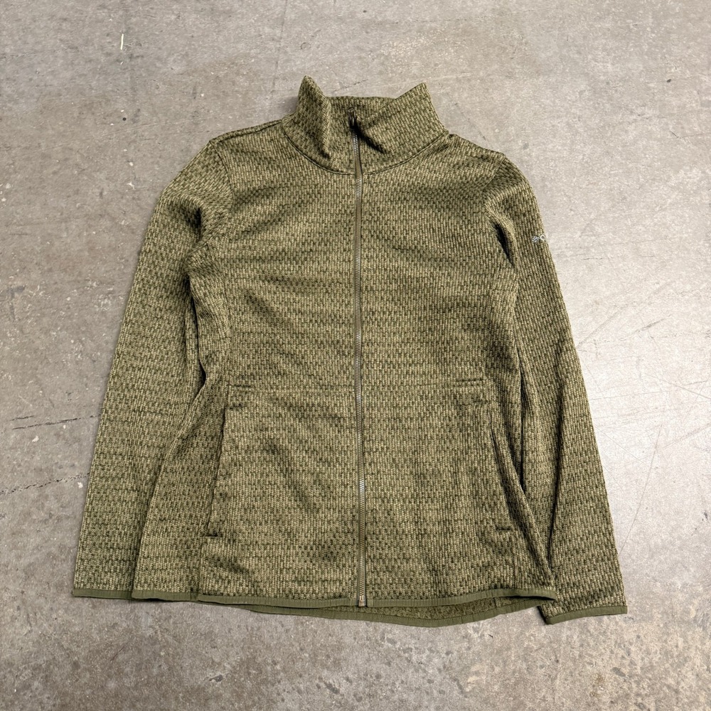 Columbia Womens Full Zip Sweater Knit Fleece Jacket Olive Green‎ Mock Neck Large